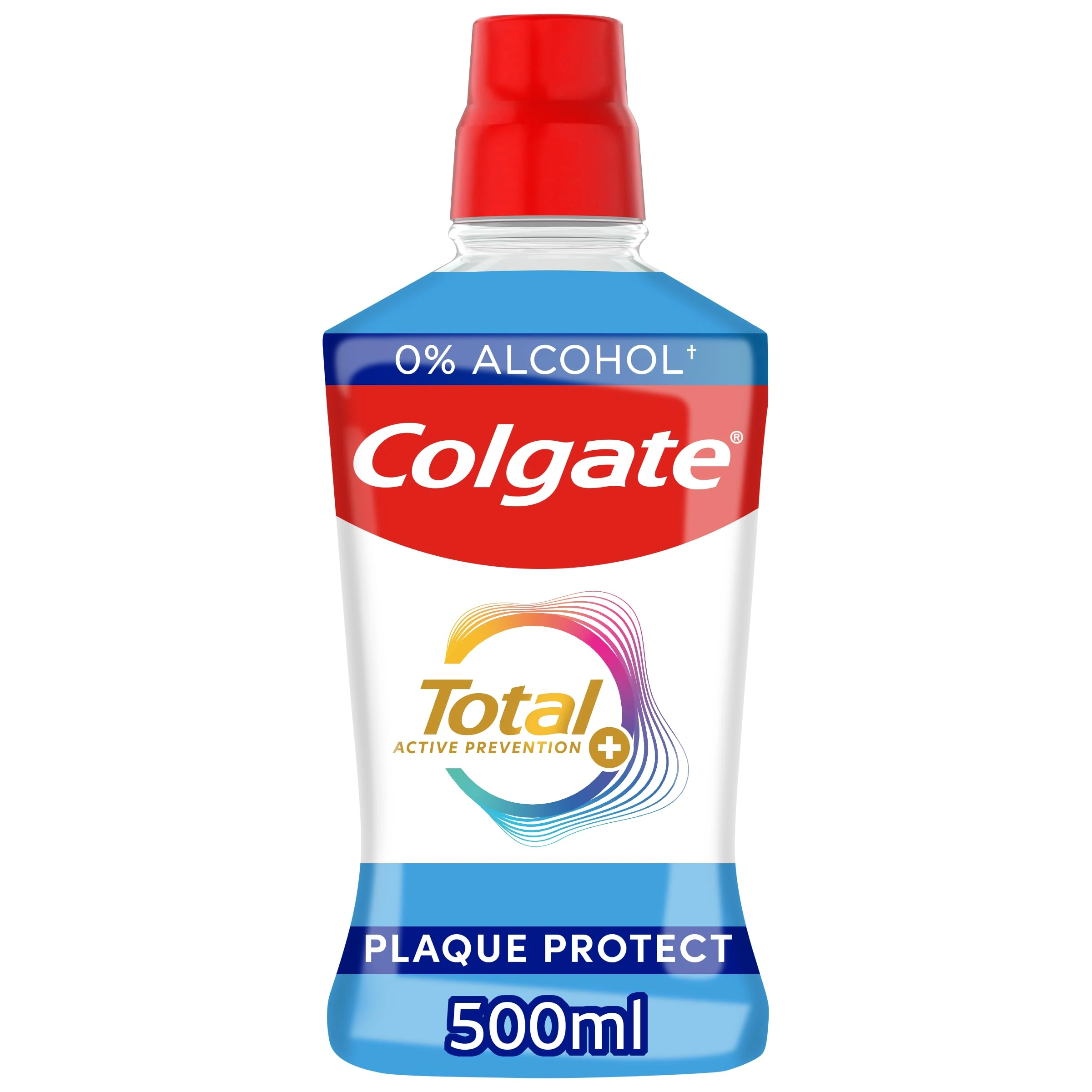 Colgate Total Plaque Protect Mouthwash 500ml - Fights The Root Cause² of Many Oral Health Problems - actively Prevents¹ Oral Health Problems - 24 Hour Antibacterial¹ - Alcohol Free†