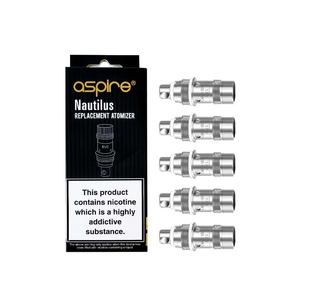 Aspire Nautilus BVC Coil 1.8 Ohm, Replacement Coils, Enhanced Flavor, Smooth Vapor, Works With Aspire Nautilus, Nautilus Mini, Triton Mini, K3, Nautilus 2 & Nautilus AIO, Pack of 5, No Nicotine