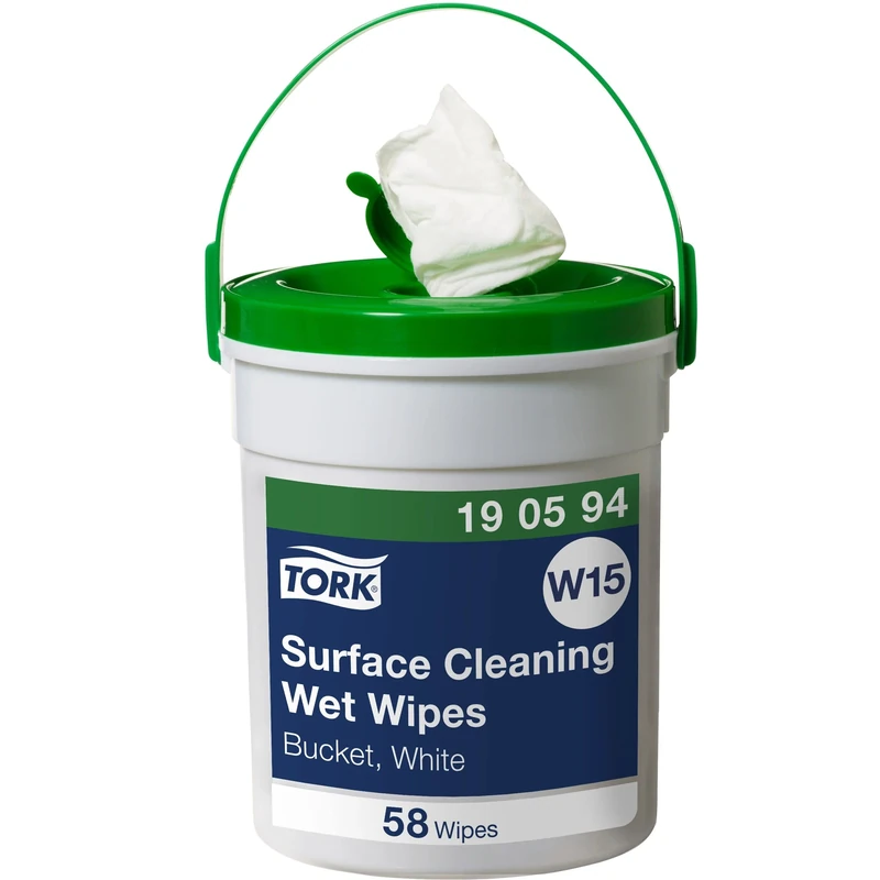 Tork Surface Cleaning Wet Wipe Bucket White W15, Strong Texture, 4 x 58 Wipes, 190594 - Image 1