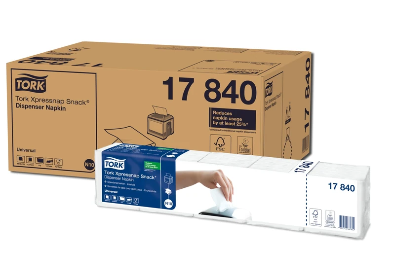 Tork 17840 Xpressnap Snack White Dispenser Napkin / 1 Ply Universal, Unprinted Serviette in White for the N10 Interfold Napkin Dispenser System / 9000 Sheets (WxL 10.8cm x 10.8cm)