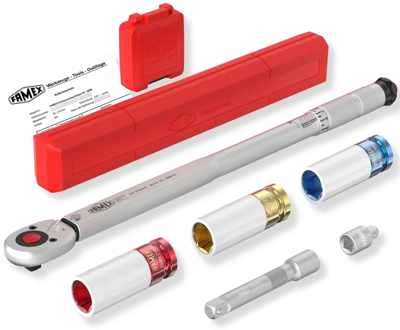 Famex 30 – 210 Nm Torque Wrench Set with Special Inserts for Wheel Bolts 10886 3 N