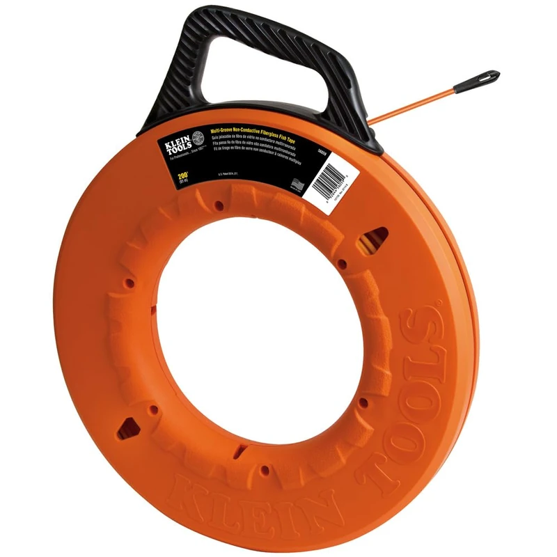 Klein Tools Fish Tape 200-Foot is Grooved Non-Conductive Fiberglass, Flexible, Pull Line to 500-lb 56059