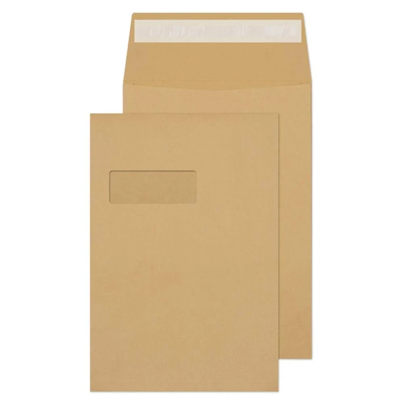 Blake Purely Packaging C4 324 x 229 x 25 mm 130 gsm Gusset Pocket Peel & Seal Window Envelopes (1992MW) Manilla - Pack of 125