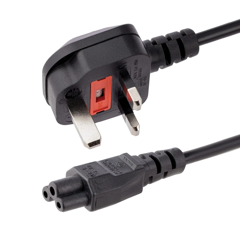 StarTech.com PXTNB3SUK1M 1m Laptop Power Cord - 3 Slot for UK - BS-1363 to C5 Clover Leaf Power Cable Lead, Black