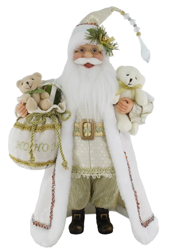 Windy Hill Collection 16" Standing White & Gold Santa Claus Christmas Figure Figurine Decoration