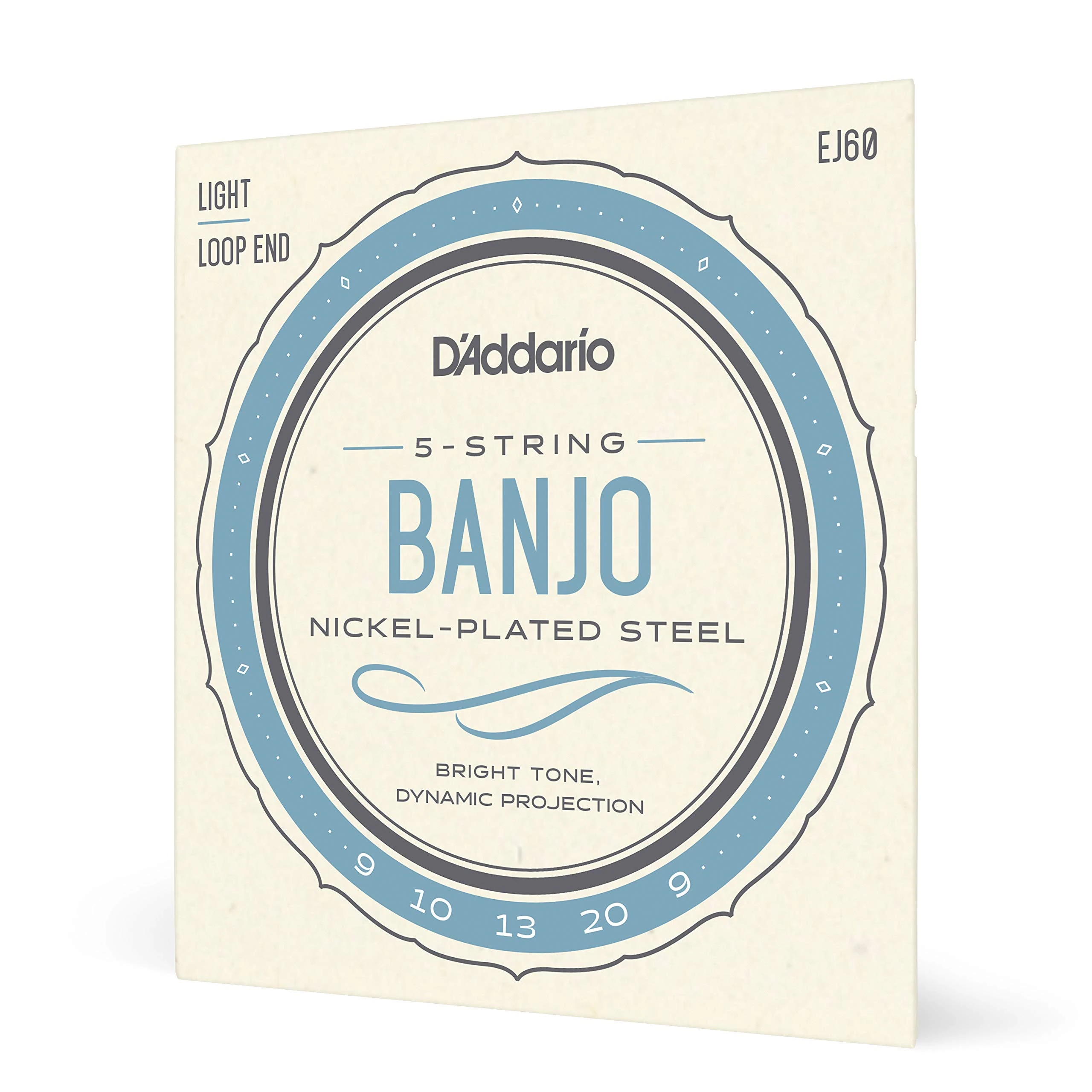 D'Addario Banjo Strings, Nickel-Plated Steel, EJ60, Light Gauge 9-20, 5-String Set, Pack of 1
