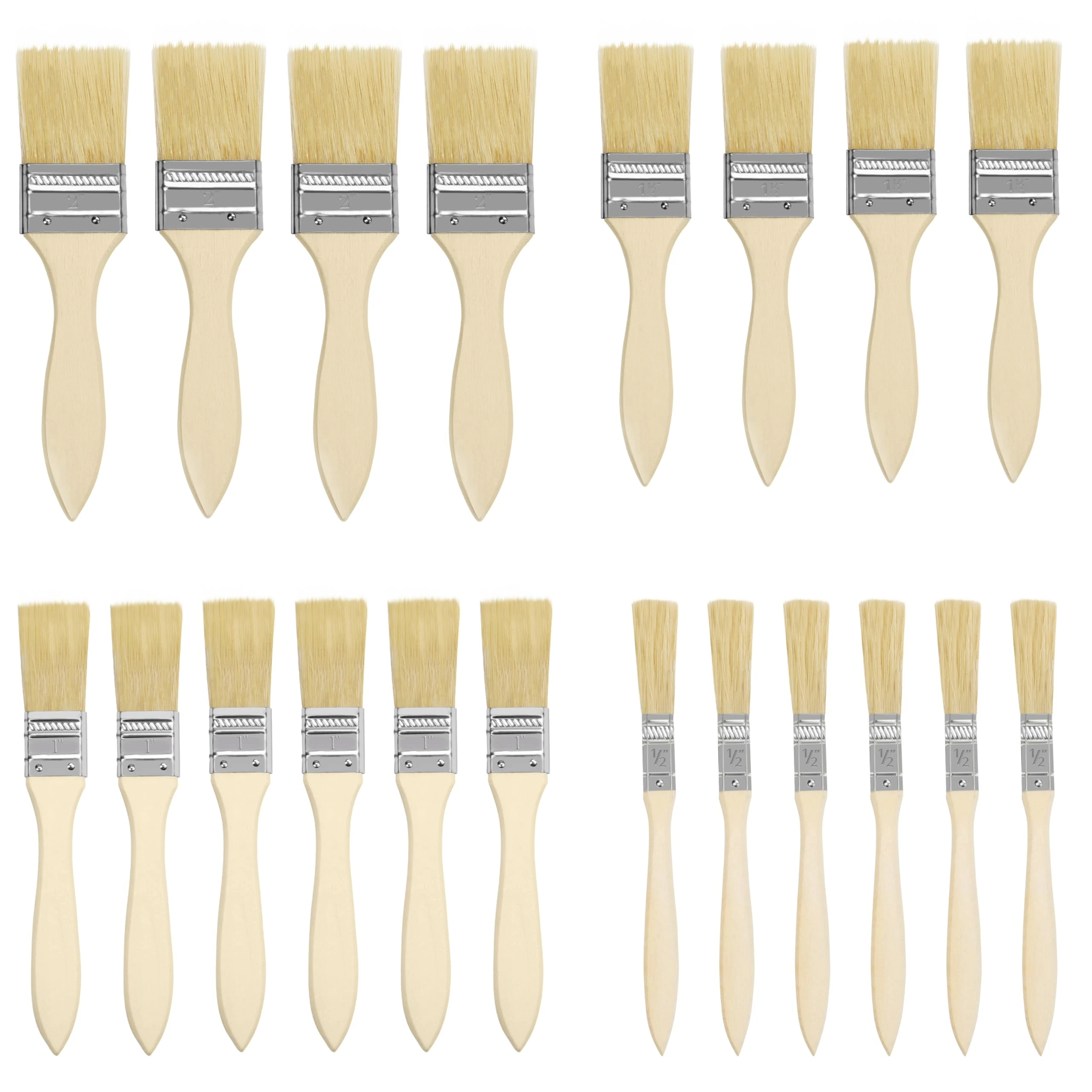 Kurtzy Chip Paint Brushes (20 Pack) - 5.08, 3.81, 2.54 and 1.27cm (2, 1.5, 1 and 0.5 inch) Sizes - Professional Wooden Handle Paintbrush Set for Paint, Stains, Varnishes, Glues and Home DIY