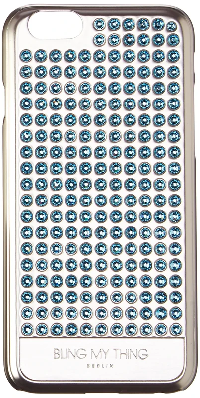 Bling My Thing Silver Case in Extravaganza Design with Swarovski Elements for iPhone 6 4.7-Inch - Retail Packaging - Metallic Silver/Aquamarine