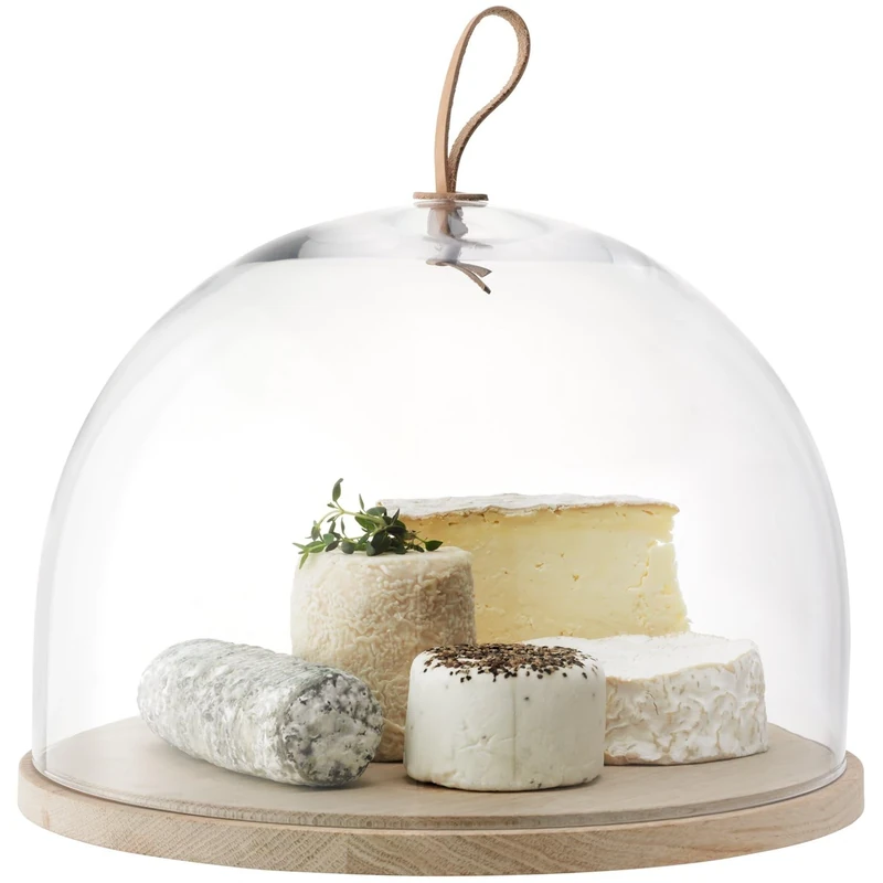 LSA International Ivalo Dome & Ash Base Ø32cm H20.5cm Clear| 1 Unit | Mouthblown & Handmade Glass | Hand Planed Wood | IV03