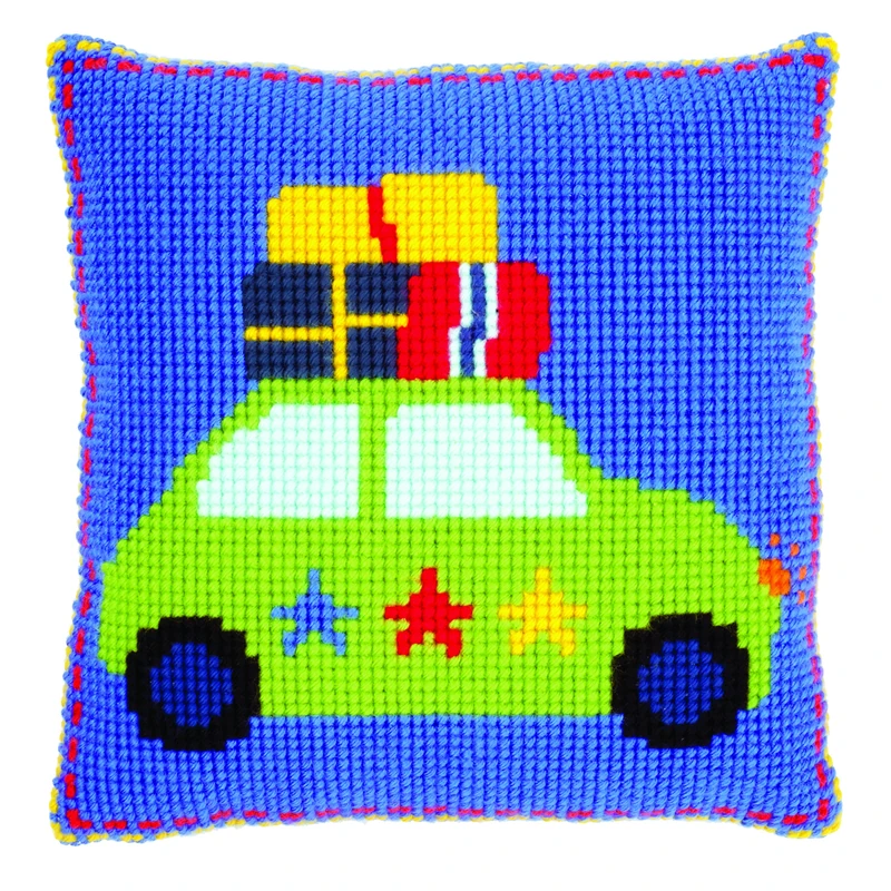 Vervaco Cross Stitch Cushion Holiday by Car
