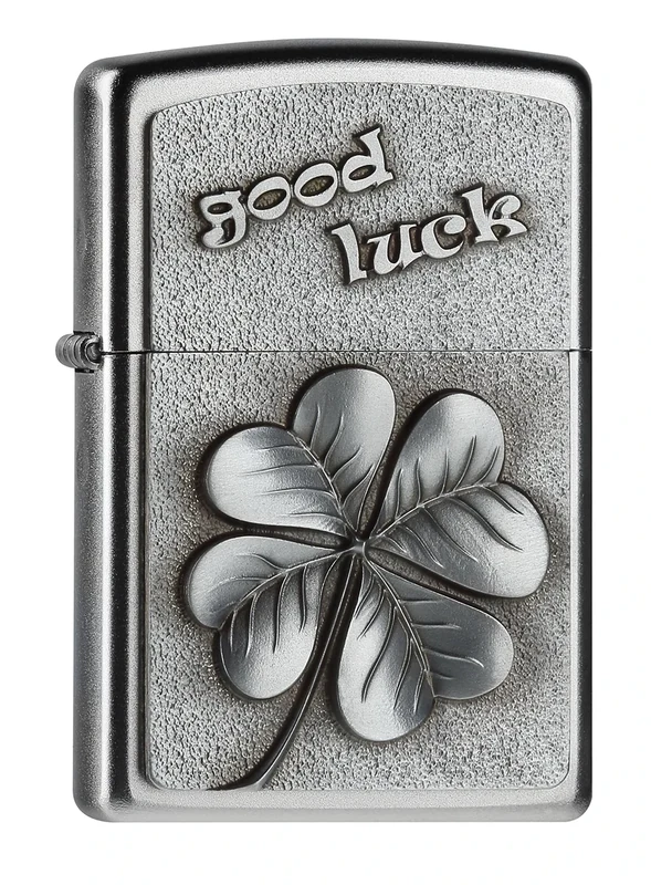 ZIPPO - Satin Chrome - Good Luck Clover, Emblem - gasoline Windproof lighter, refillable, in gift box