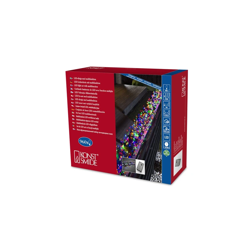 Konstsmide Christmas Lights LED Cluster/Outdoor or Indoor (IP44)/8 Functions, with Memory / 960 Multi Coloured/Black Cable