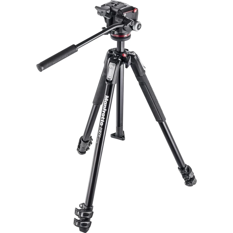 Manfrotto MK190X3-2W Tripod Kit, 3-Section Aluminium with 2-Way Fluid Head, Black/Anthracite, for Mirrorless and DSLR Cameras