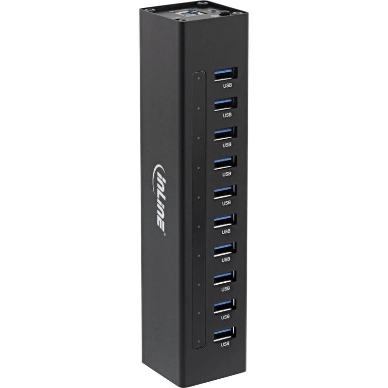 InLine USB 3.0 Hub with Aluminium Housing and 4A Power Supply (10-Port) Black