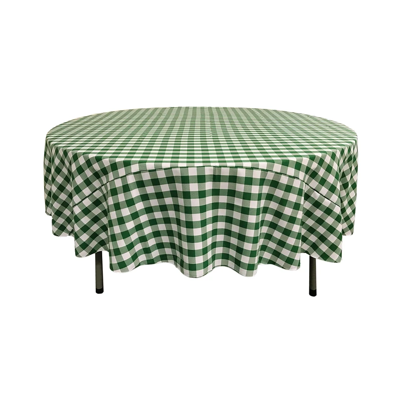 LA Linen Poly Checkered Round Tablecloth, 90-Inch, Green/White