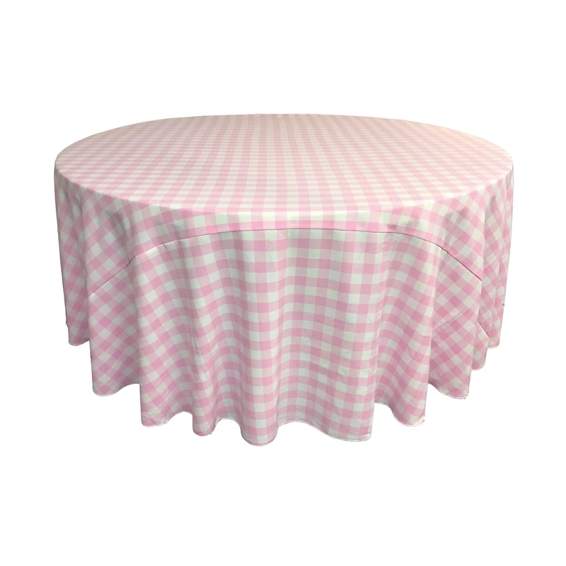 LA Linen Polyester Gingham Checkered 120-Inch Round Tablecloth, Pink/White, 305 x 305 x 0.04 cm