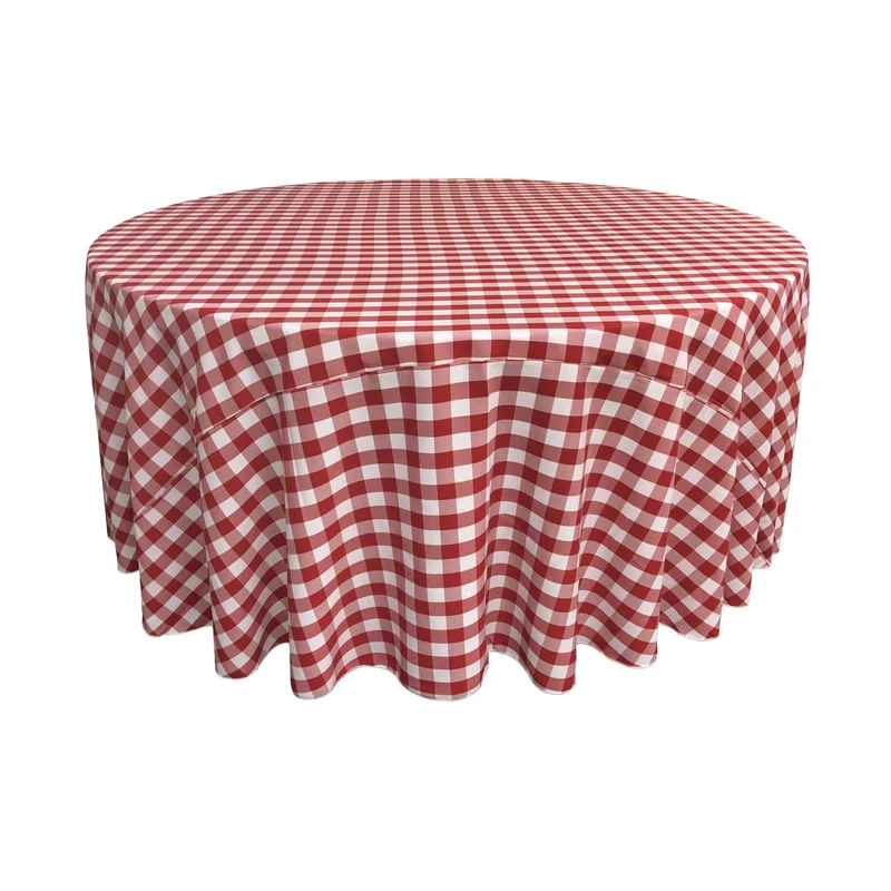 LA Linen Polyester Gingham Checkered 132-Inch Round Tablecloth, White and Red, 335.28 x 335.28 x 0.04 cm