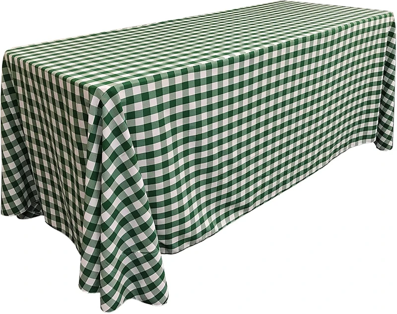 LA Linen Poly Checkered Rectangular Tablecloth, 90 by 132-Inch, Green/White