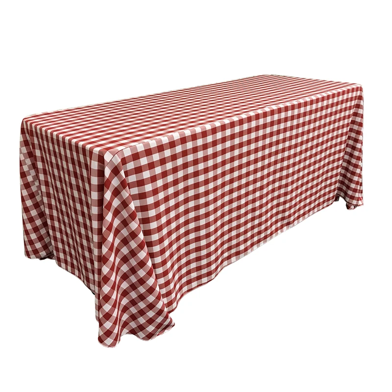 LA Linen Poly Checkered Rectangular Tablecloth, 90 by 132-Inch, Red/White