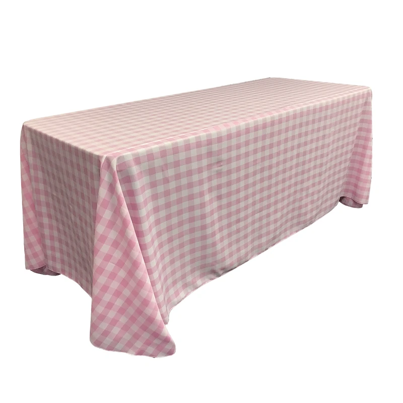 LA Linen Poly Checkered Rectangular Tablecloth, 90 by 156-Inch, Pink/White