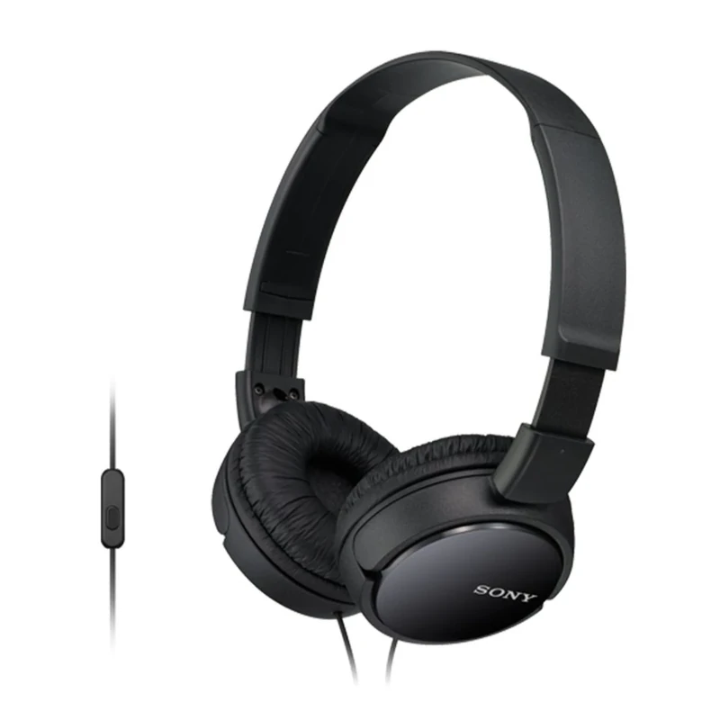 Sony MDR-ZX110AP Wired Overhead Headphones with Microphone, Neodymium Dynamic Drivers, Swivel Fold Design - Black