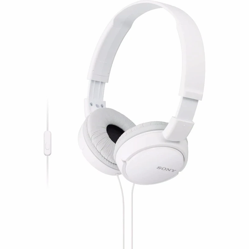 Sony MDR-ZX110AP Wired Overhead Headphones with Microphone, Neodymium Dynamic Drivers, Swivel Fold Design - White