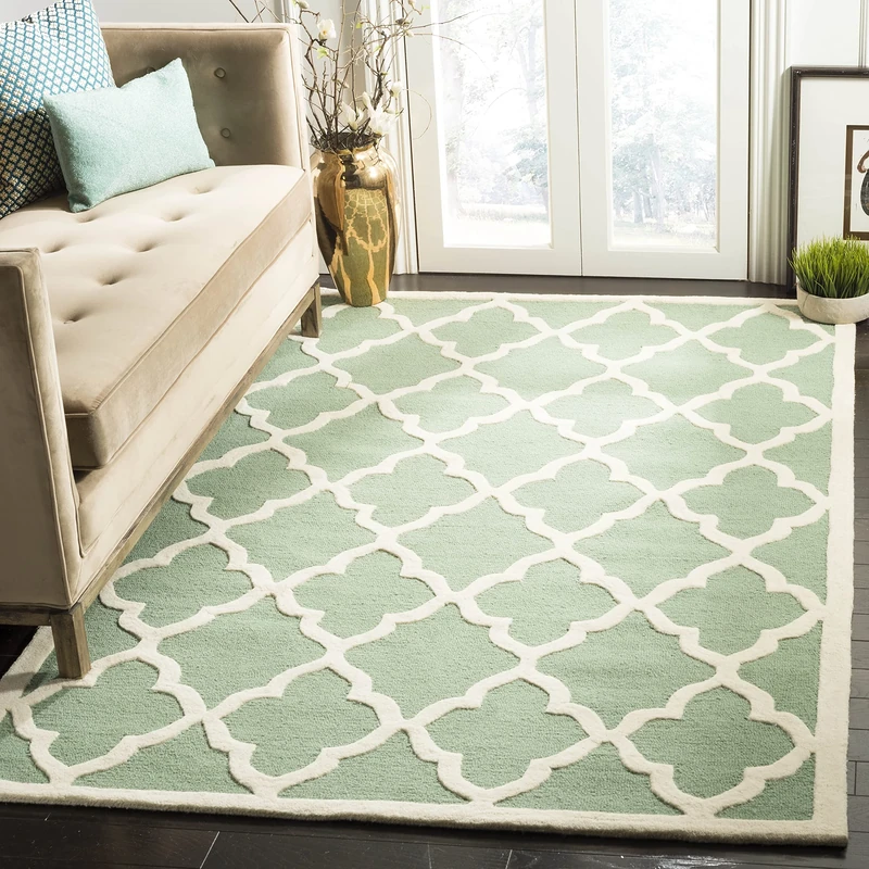 Safavieh Modern Indoor Hand Tufted Rectangle Area Rug, Cambridge Collection, CAM312, in Teal / Ivory, 152 X 244 cm for Living Room, Bedroom or Any Indoor Space