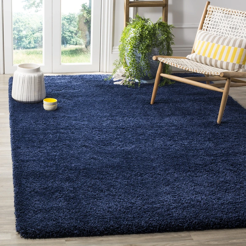 Safavieh Shaggy Indoor Woven Square Area Rug, Milan Shag Collection, SG180, in Navy, 213 X 213 cm for Living Room, Bedroom or Any Indoor Space