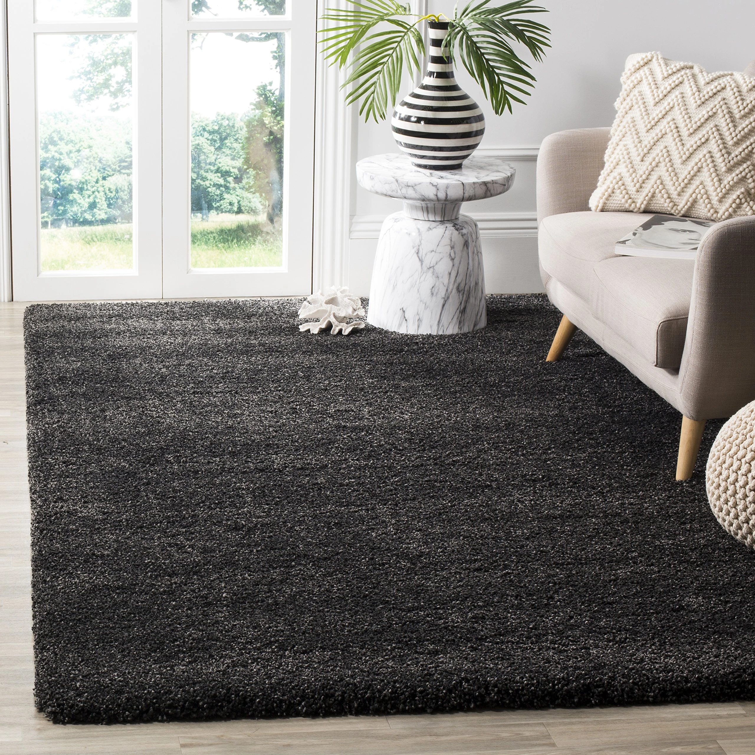 Safavieh Shaggy Rug for Living Room, Dining Room, Bedroom - Milan Shag Collection, High Pile, in Dark Grey, 183 X 274 cm