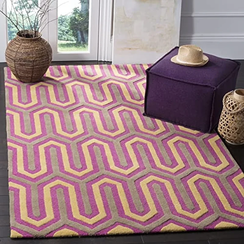 Safavieh Modern Indoor Hand Tufted Rectangle Area Rug, Cambridge Collection, CAM351, in Fuchsia / Grey, 152 X 244 cm for Living Room, Bedroom or Any Indoor Space