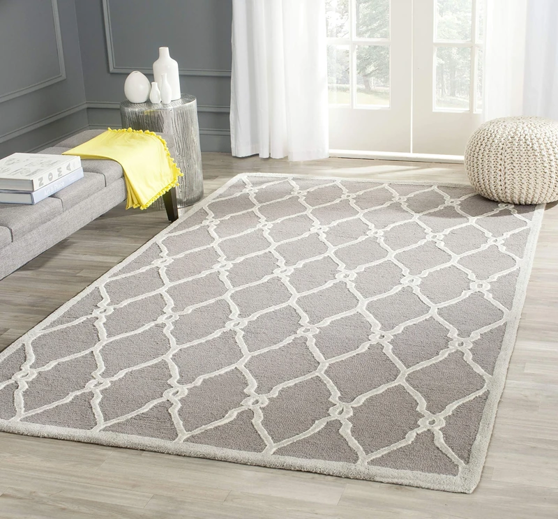 Safavieh Modern Indoor Hand Tufted Rectangle Area Rug, Cambridge Collection, CAM352, in Dark Grey / Ivory, 122 X 183 cm for Living Room, Bedroom or Any Indoor Space
