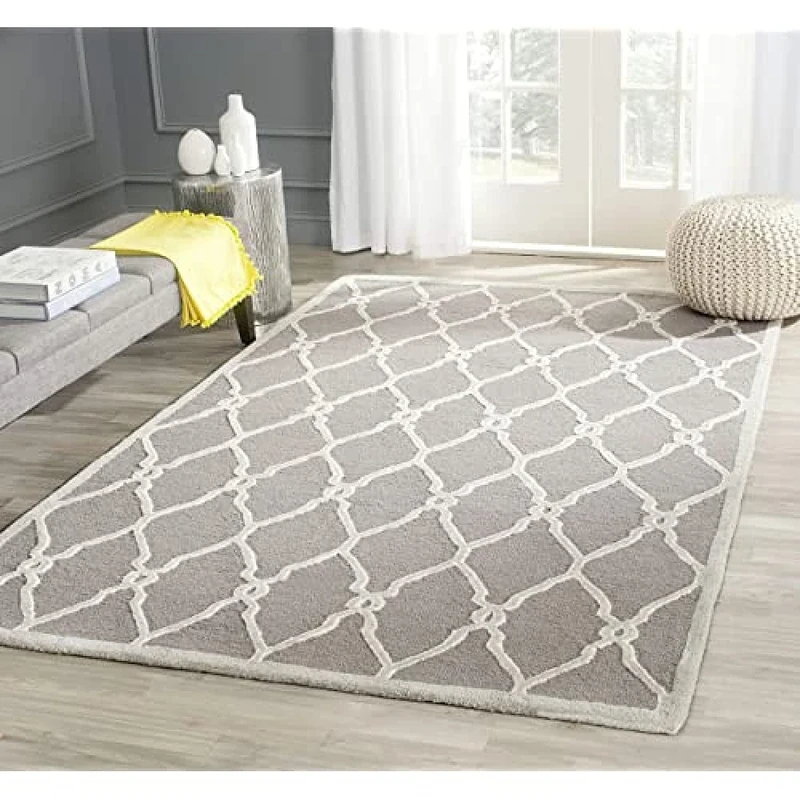 Safavieh Modern Indoor Hand Tufted Rectangle Area Rug, Cambridge Collection, CAM352, in Dark Grey / Ivory, 152 X 244 cm for Living Room, Bedroom or Any Indoor Space