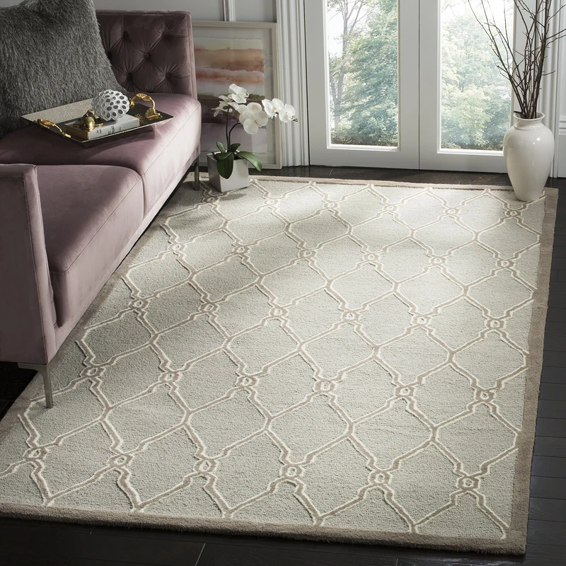 SAFAVIEH Modern Rug for Living Room, Dining Room, Bedroom - Cambridge Collection, Short Pile, in Light Grey and Ivory, 122 X 183 cm