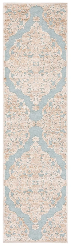 Safavieh Transitional Indoor Woven Runner Area Rug, Paradise Collection, PAR348, in Stone / Aqua, 66 X 244 cm for Living Room, Bedroom or Any Indoor Space