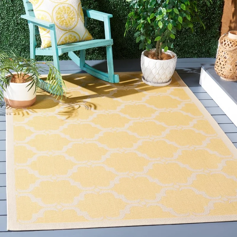 Safavieh Trellis Indoor/Outdoor Woven Rectangle Area Rug, Courtyard Collection, CY6009, in Yellow / Beige, 201 X 290 cm for Garden, Patio or Any Outdoor Space