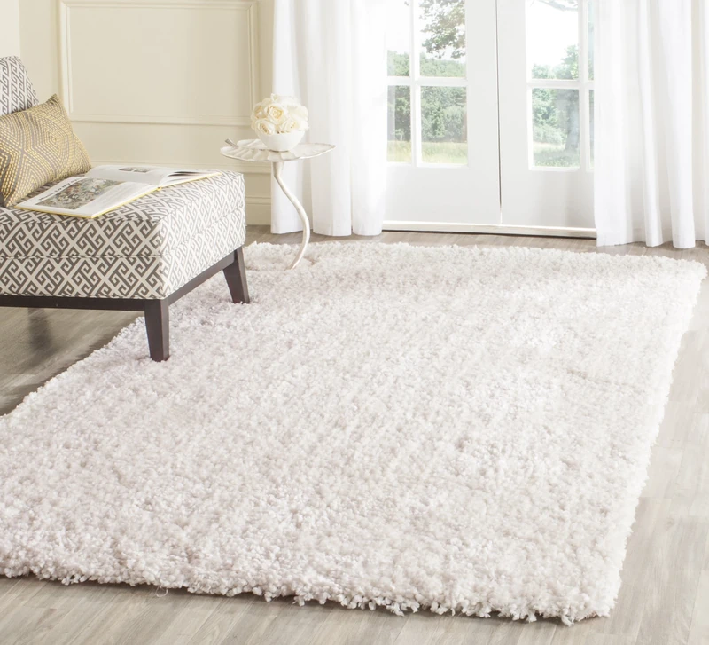 SAFAVIEH Shaggy Rug for Living Room, Dining Room, Bedroom - Popcorn Shag Collection, High Pile, in Ivory, 122 X 183 cm