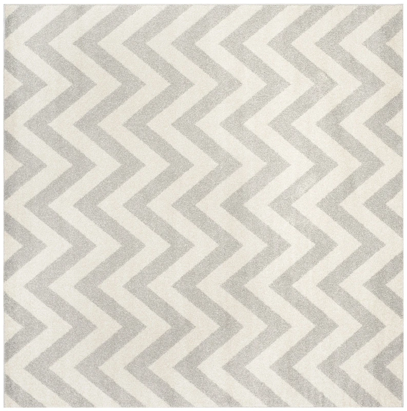 Safavieh Chevron Indoor/Outdoor Woven Square Area Rug, Amherst Collection, AMT419, in Light Grey / Beige, 213 X 213 cm for Garden, Patio or Any Outdoor Space