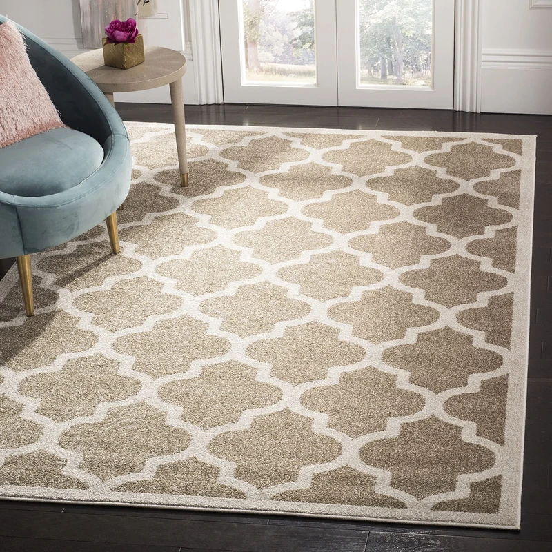 Safavieh Trellis Indoor/Outdoor Woven Rectangle Area Rug, Amherst Collection, AMT420, in Wheat / Beige, 183 X 274 cm for Garden, Patio or Any Outdoor Space