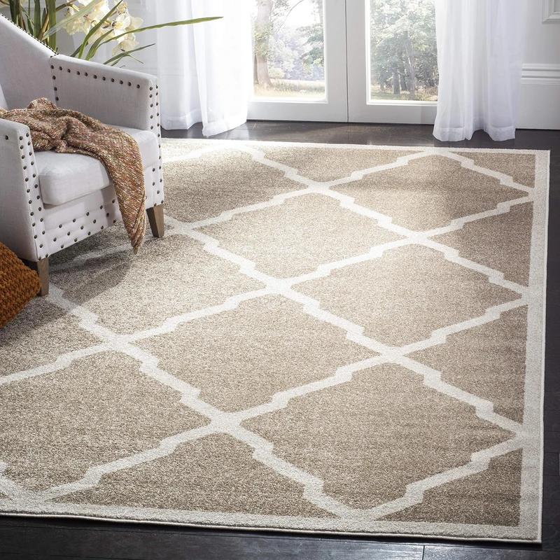 Safavieh Trellis Indoor/Outdoor Woven Rectangle Area Rug, Amherst Collection, AMT421, in Wheat / Beige, 183 X 274 cm for Garden, Patio or Any Outdoor Space