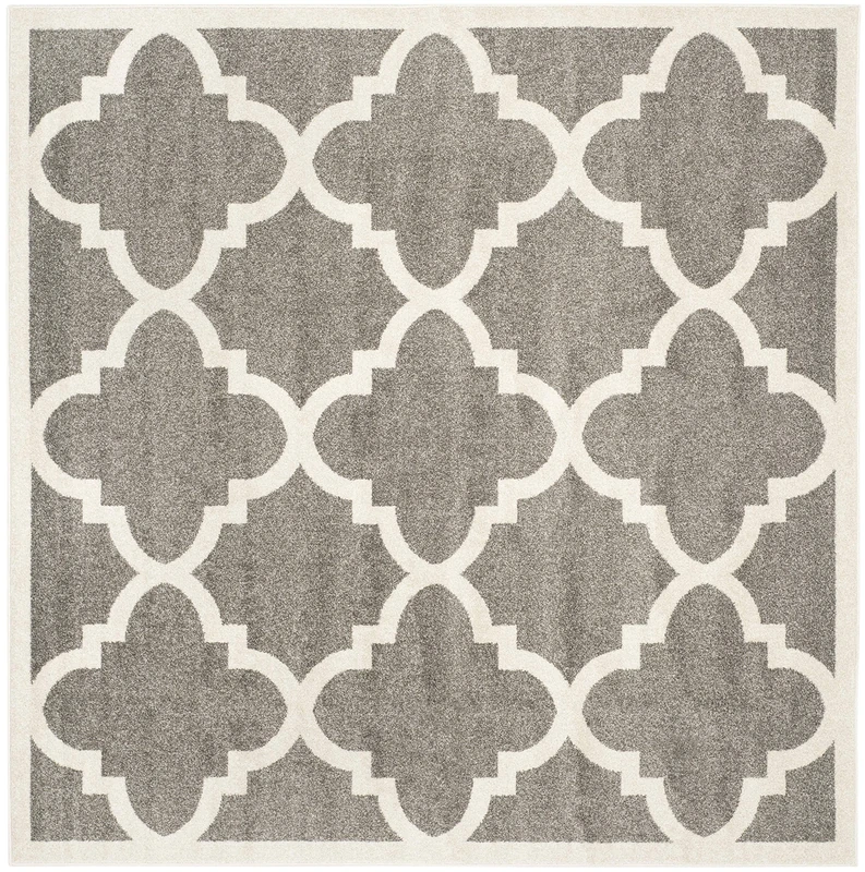 SAFAVIEH Trellis Rug for Indoor & Outdoor - Amherst Collection, Short Pile, in Dark Grey and Beige color, 213 X 213 cm