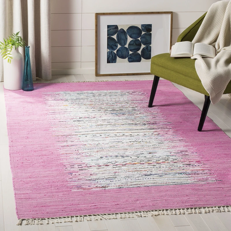 Safavieh Modern Indoor Flatweave Rectangle Area Rug, Montauk Collection, MTK711, in Ivory / Pink, 152 X 244 cm for Living Room, Bedroom or Any Indoor Space