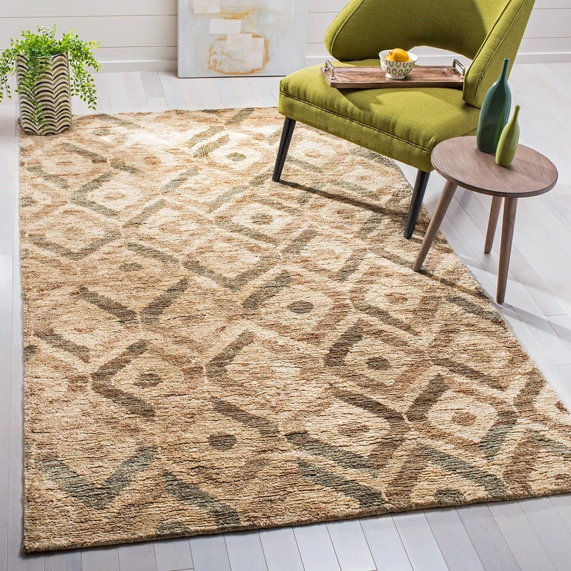 Safavieh Boho Indoor Hand Knotted Rectangle Area Rug, Bohemian Collection, BOH633, in Bleach / Brown, 152 X 244 cm for Living Room, Bedroom or Any Indoor Space