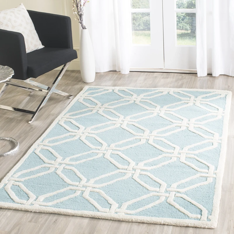 Safavieh Modern Indoor Hand Tufted Rectangle Area Rug, Cambridge Collection, CAM311, in Light Blue / Ivory, 122 X 183 cm for Living Room, Bedroom or Any Indoor Space