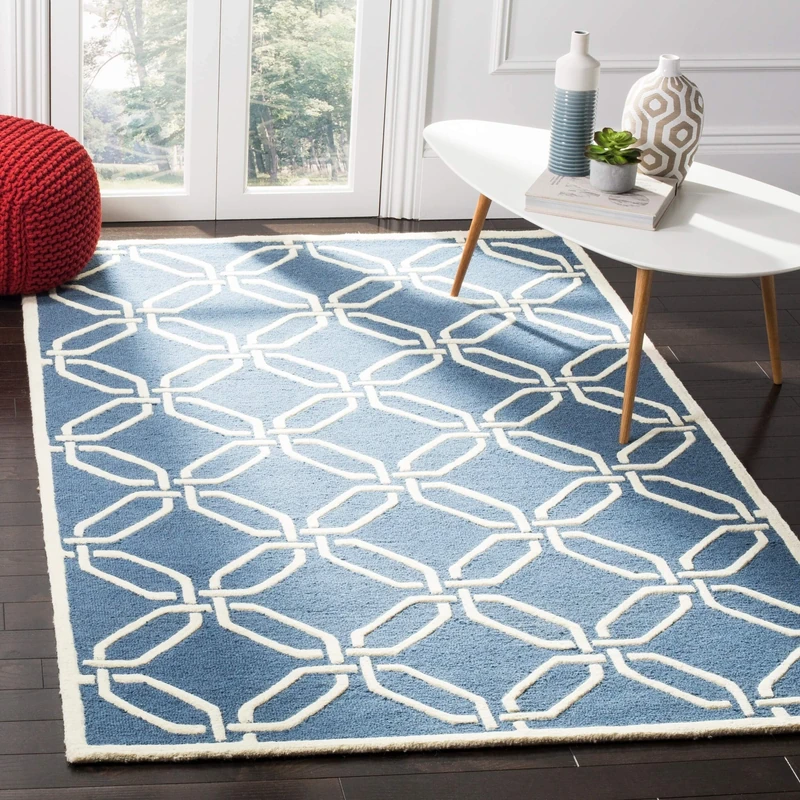Safavieh Modern Indoor Hand Tufted Rectangle Area Rug, Cambridge Collection, CAM311, in Navy / Ivory, 122 X 183 cm for Living Room, Bedroom or Any Indoor Space