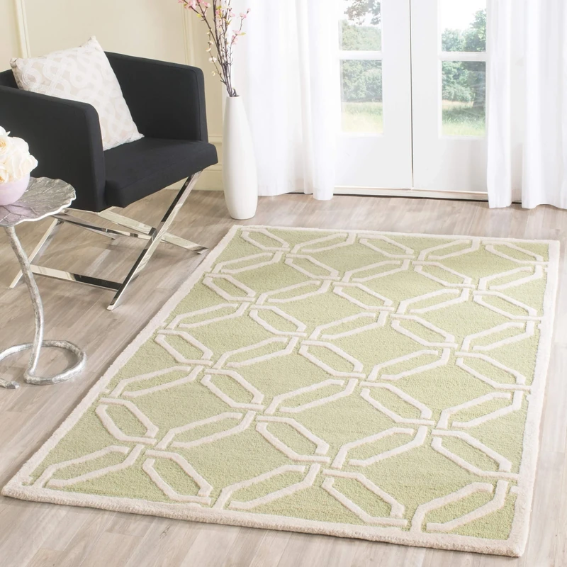 Safavieh Modern Indoor Hand Tufted Rectangle Area Rug, Cambridge Collection, CAM311, in Lime / Ivory, 122 X 183 cm for Living Room, Bedroom or Any Indoor Space