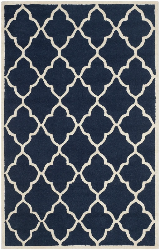 Safavieh Modern Indoor Hand Tufted Rectangle Area Rug, Cambridge Collection, CAM312, in Navy / Ivory, 122 X 183 cm for Living Room, Bedroom or Any Indoor Space