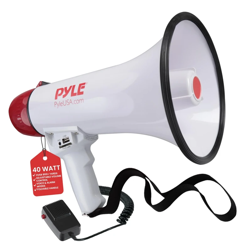 PYLE PMP42BT Bluetooth 40 W Outdoor Megaphone Bullhorn Speaker with AUX/USB/SD,White/Red