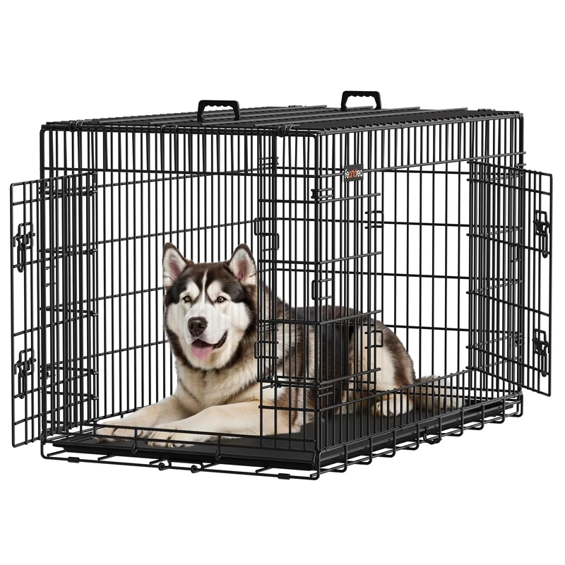 Feandrea Dog Crate, Foldable Dog Cage with 2 Doors, Removable Tray, 122 x 74.5 x 80.5 cm, XXL, Black PPD48H