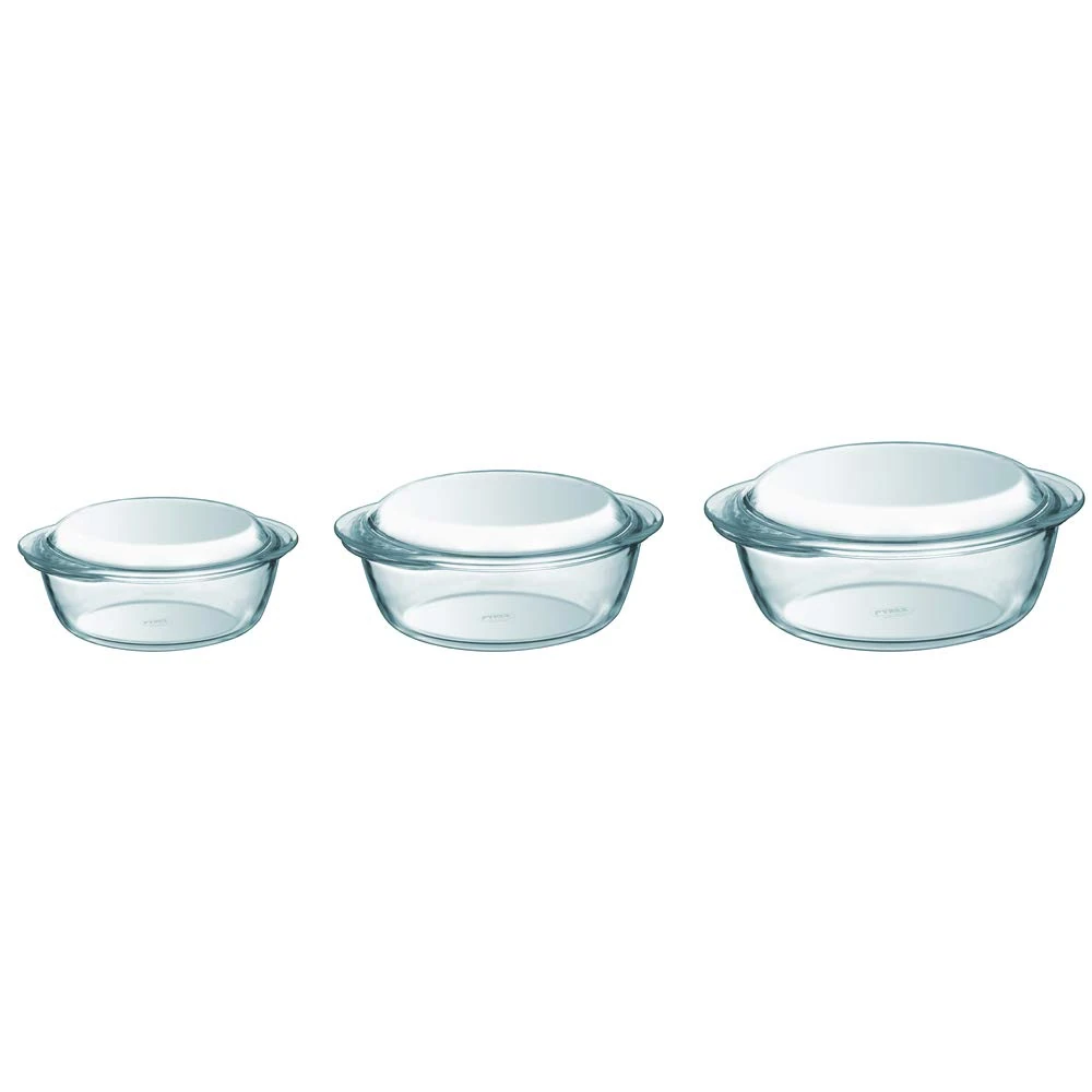 Pyrex Essentials - Set of 3 glass casseroles high resistance 1,4L/2,1L/3L