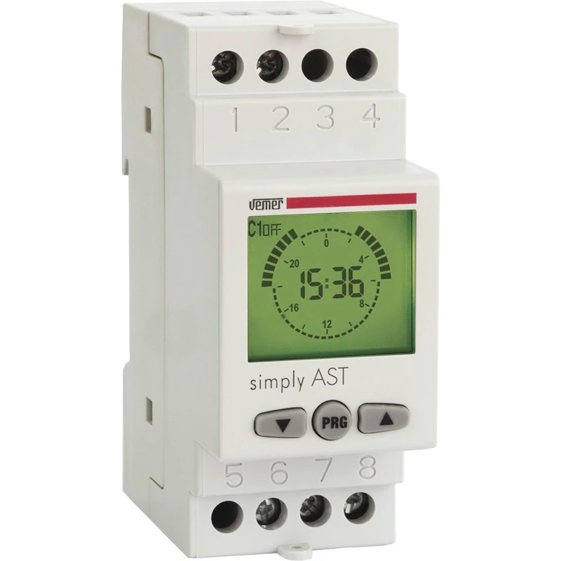 VEMER VE707600 Model Simply AST Astronomical Twilight Switch. DIN Rail mounting, 230Vac. Color Grey